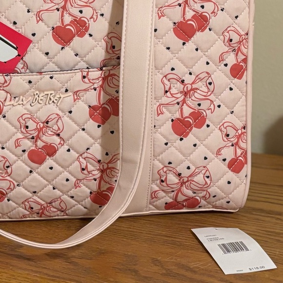 Betsy Johnson Quilted Pink Cherry Bow Weekender - Picture 3 of 9